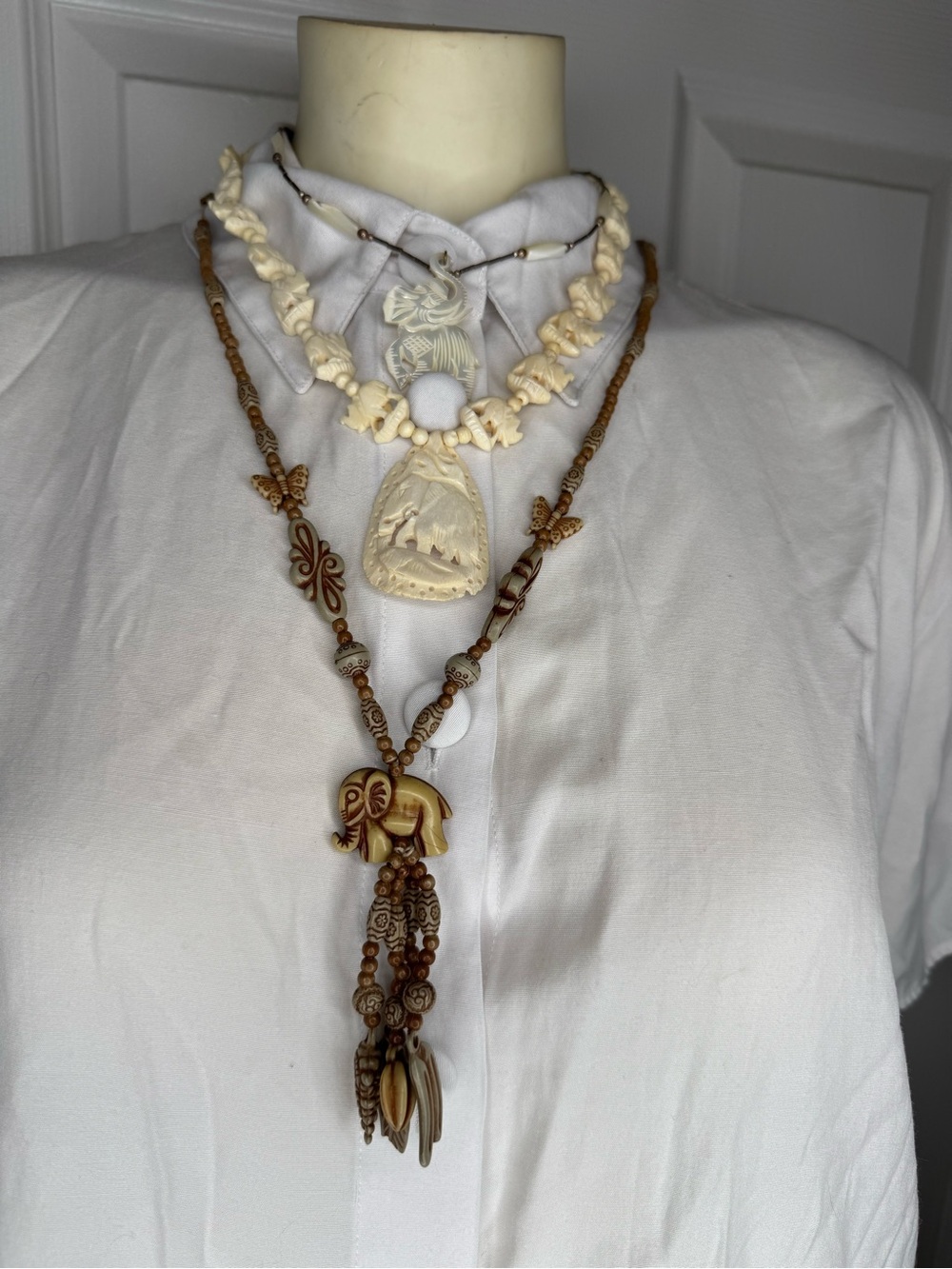 Carved Elephant Necklace Bundle